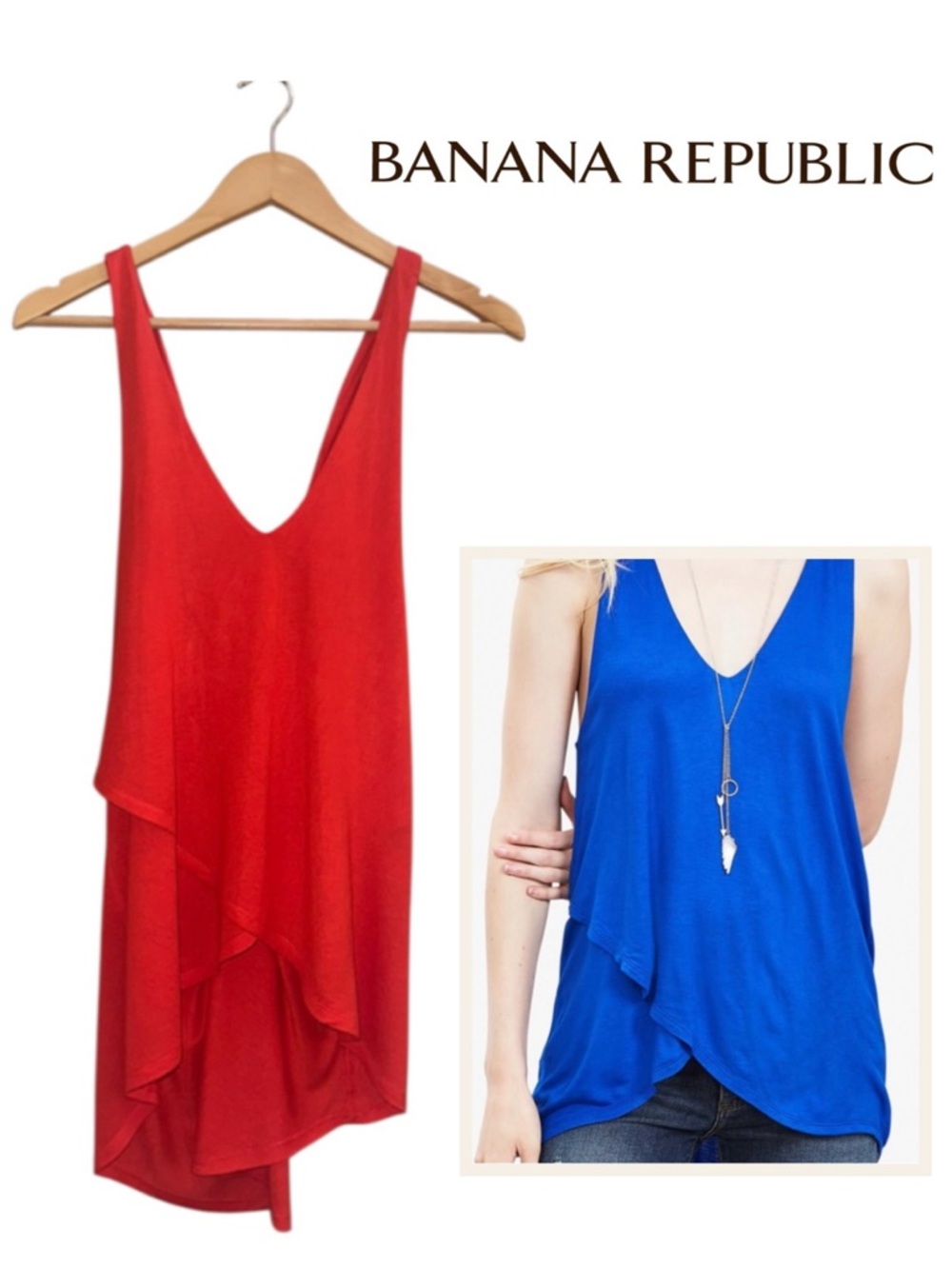 BANANA REPUBLIC V-Neck Asymmetrical Criss-Cross Tank Tunic Orange Red Hi-Lo Wm M